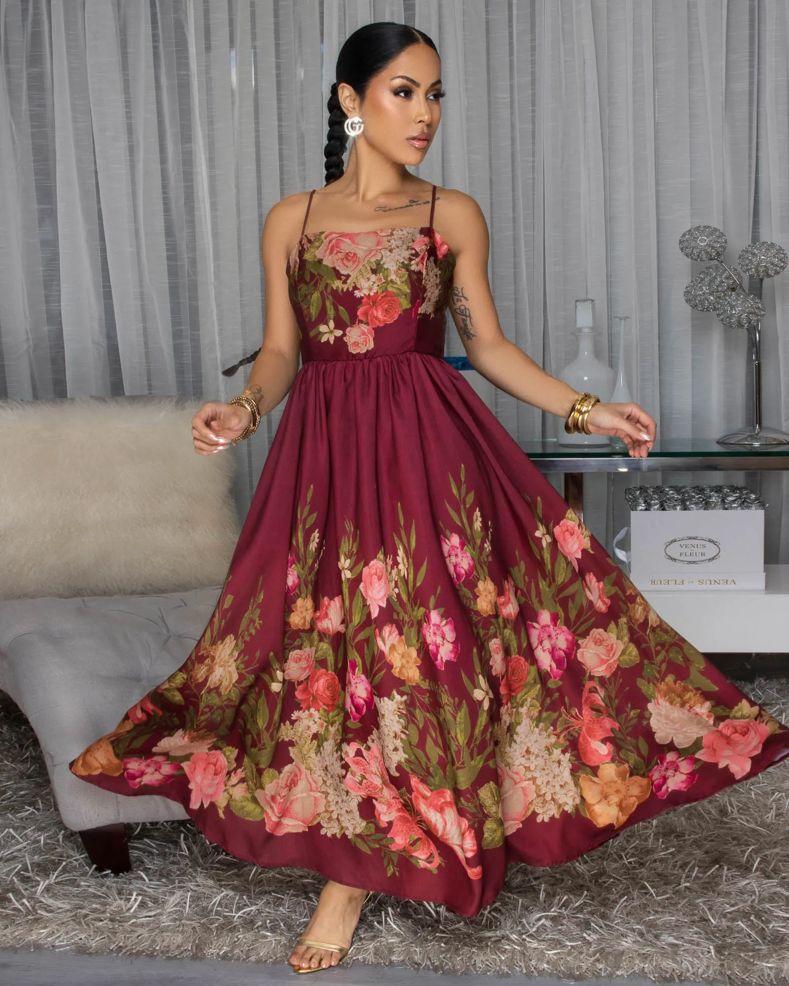 Morella Burgundy Floral Print Maxi Dress sold by Chic Couture product image thumbnail 3