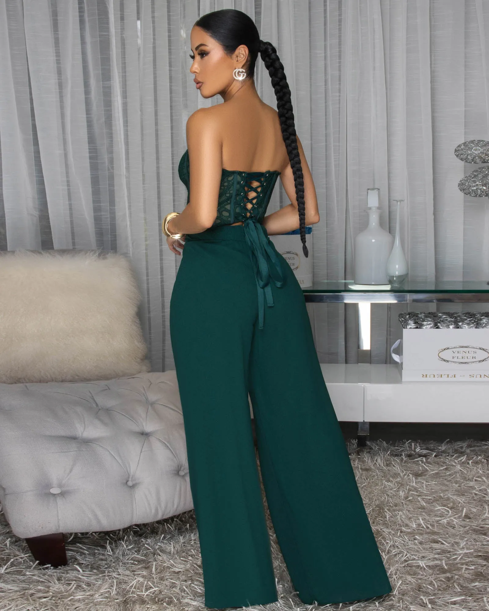 Emory Forrest Green Corset Crochet Top & Pants Set sold by Chic Couture product image thumbnail 3