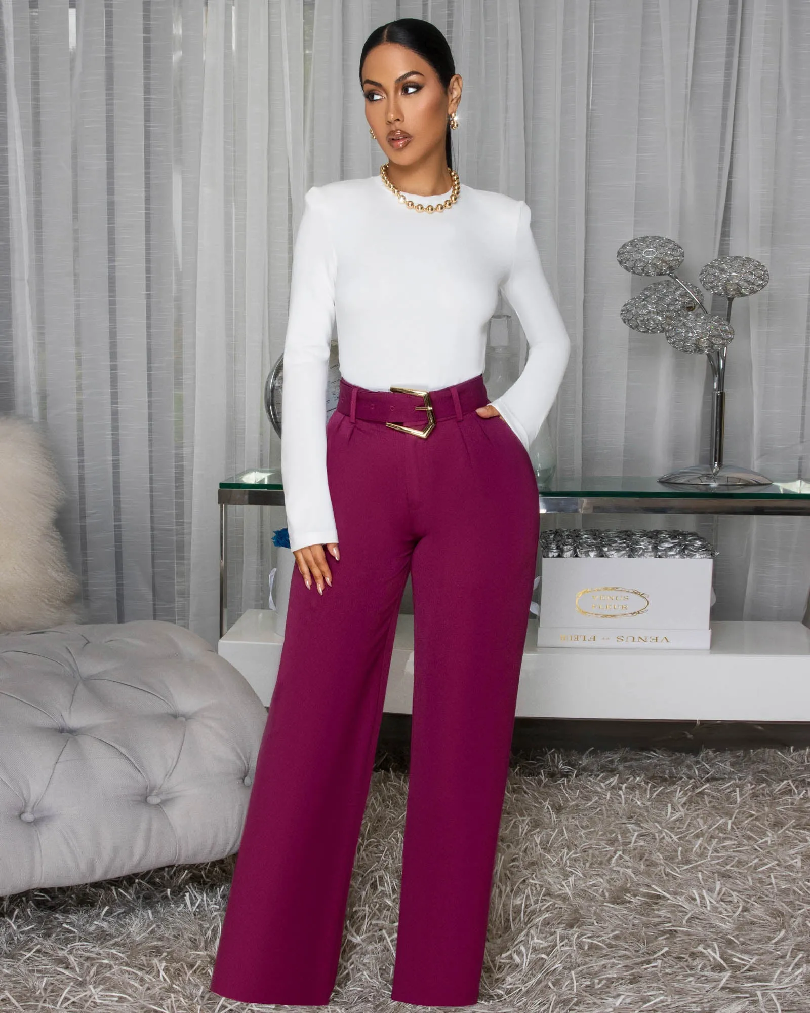 Lorelei Magenta Belted Pants sold by Chic Couture