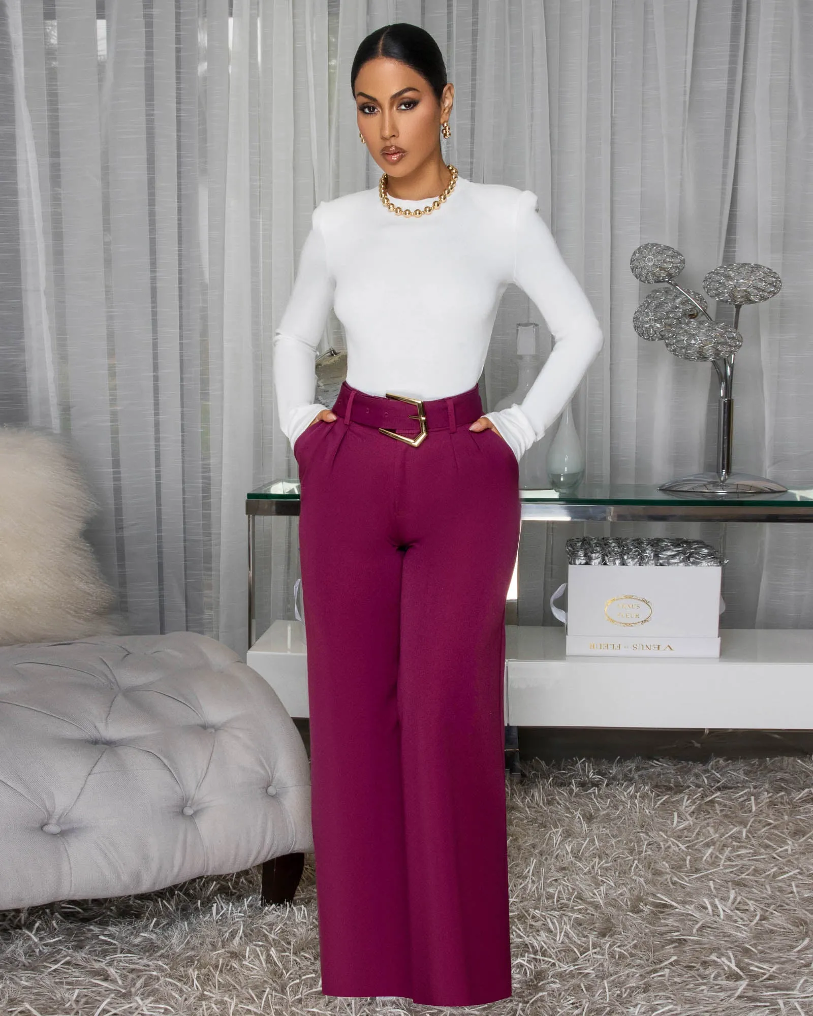 Lorelei Magenta Belted Pants sold by Chic Couture product image thumbnail 2