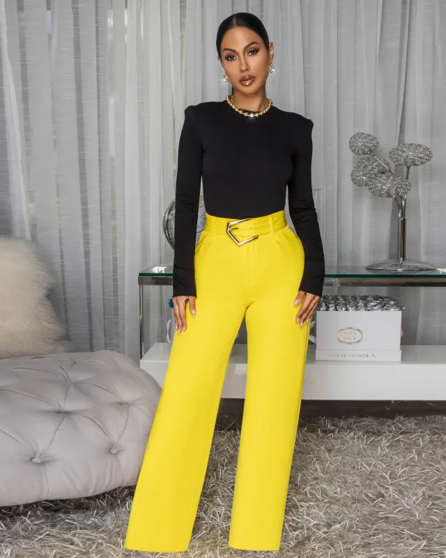 Lorelei Yellow Belted Pants sold by Chic Couture