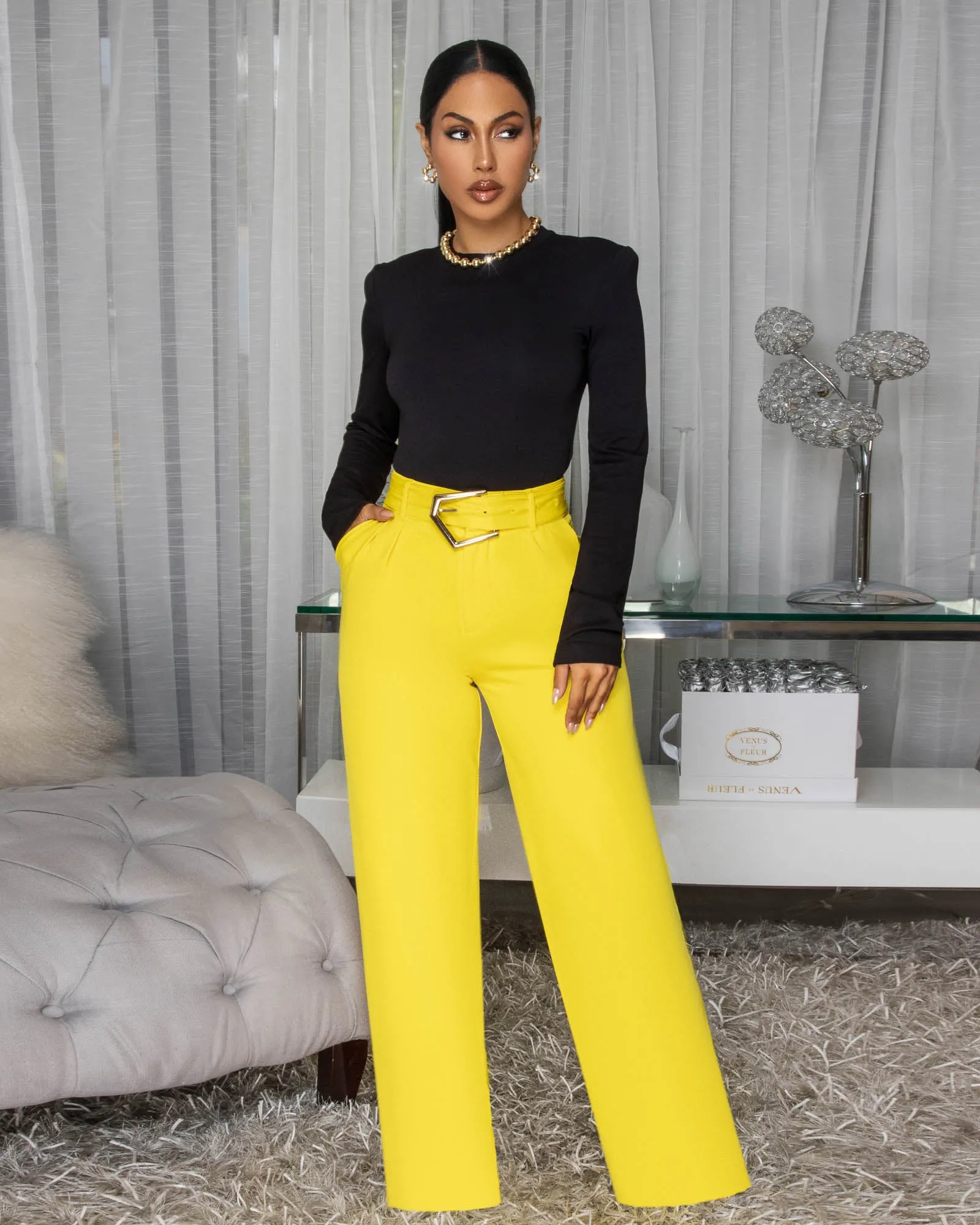 Lorelei Yellow Belted Pants sold by Chic Couture product image thumbnail 2