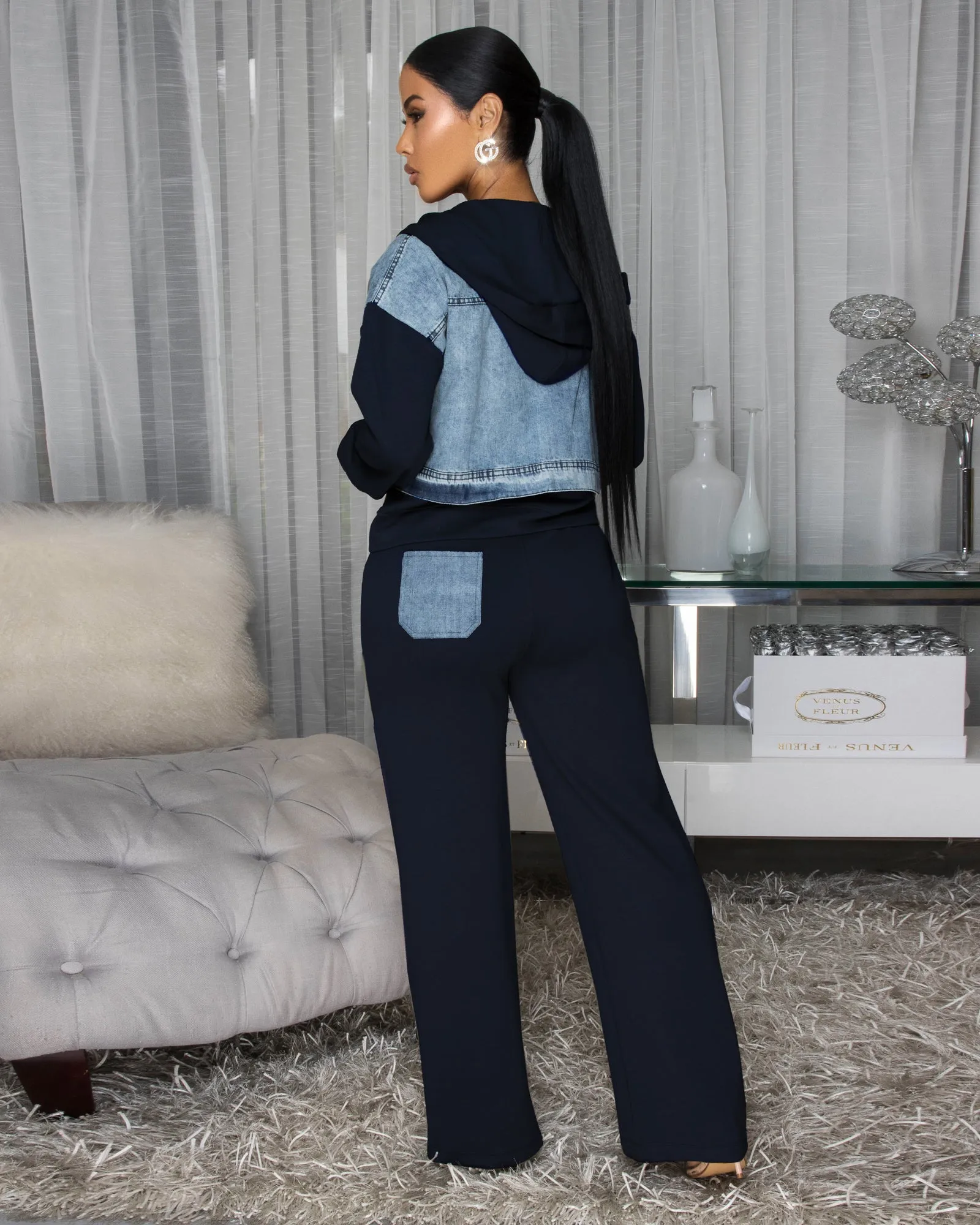 Aeris Navy-Blue Olive Green Jacket & Pants Set sold by Chic Couture product image thumbnail 4