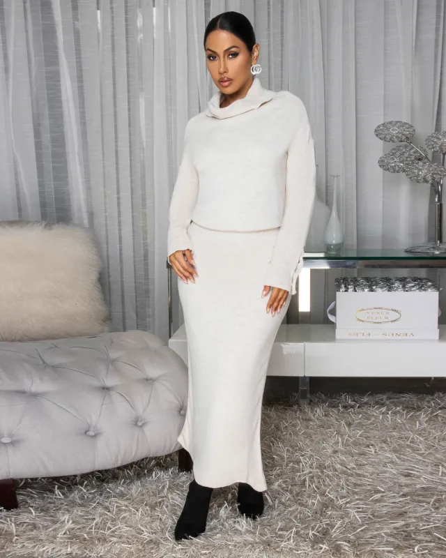 Faedra Oatmeal Knit Sweater Maxi Skirt Set sold by Chic Couture
