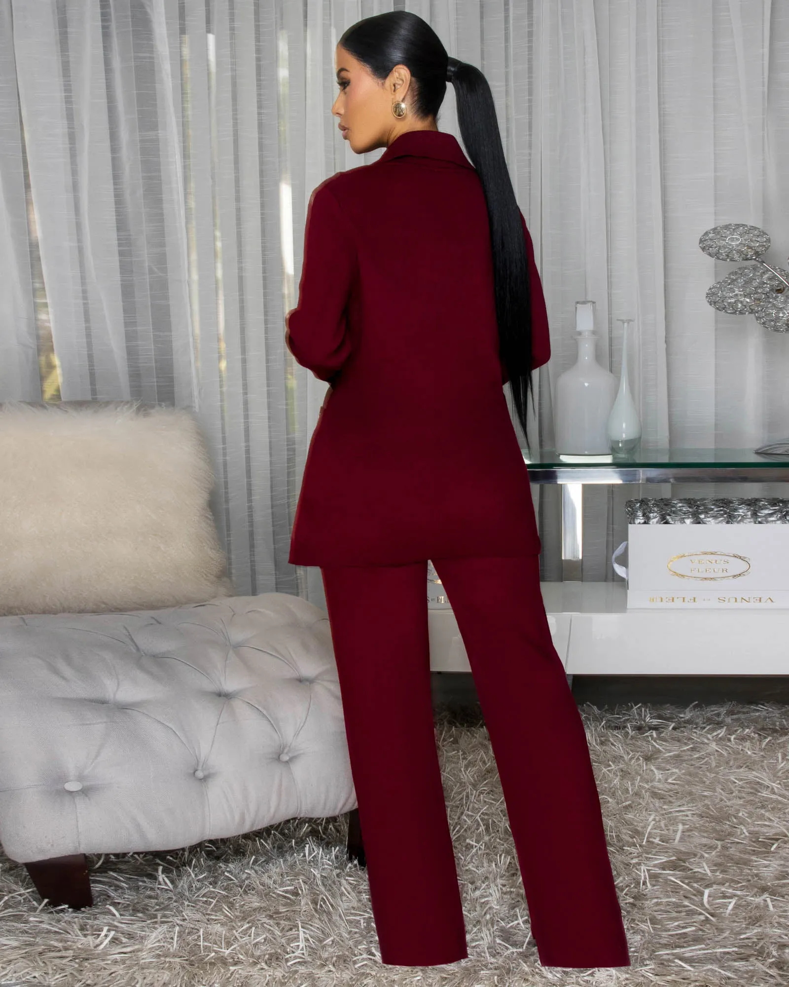 Gallene Burgundy White Trim Knit Pants Set sold by Chic Couture product image thumbnail 4