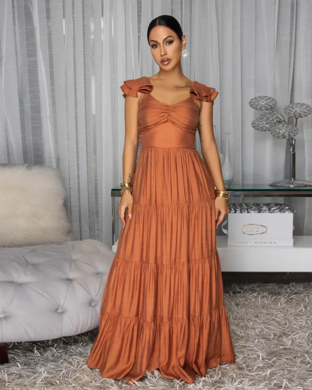 Blain Rust Ruffle Sleeves Maxi Dress sold by Chic Couture