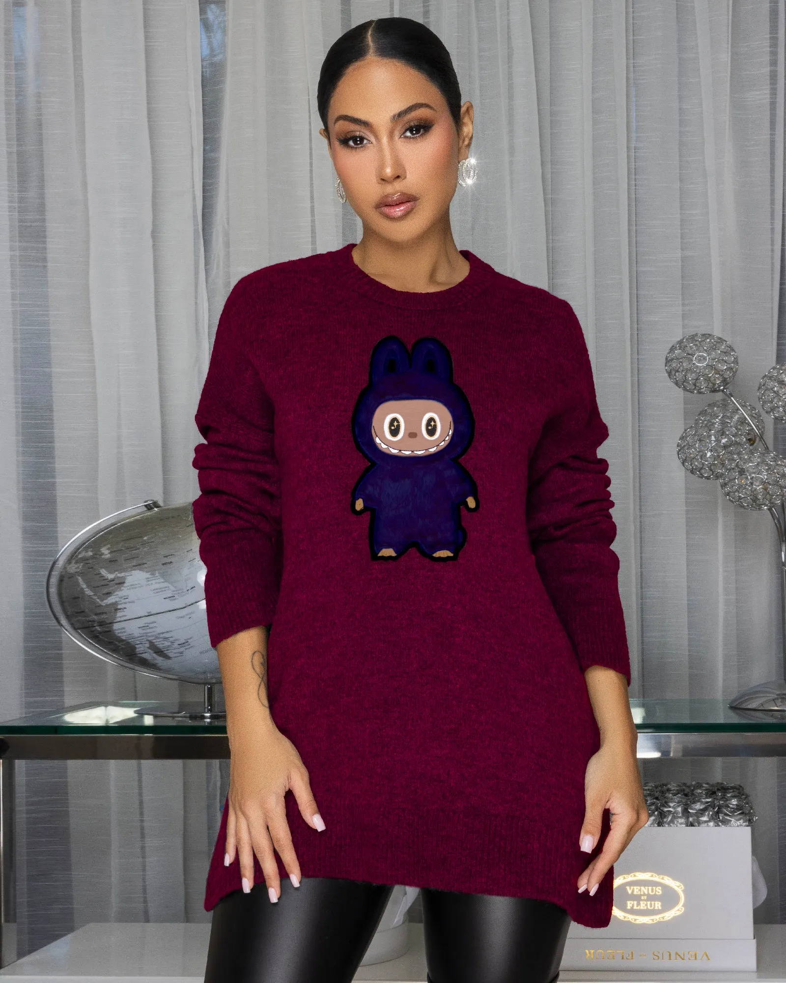Bubu Burgundy Graphic Sweater sold by Chic Couture product image thumbnail 4