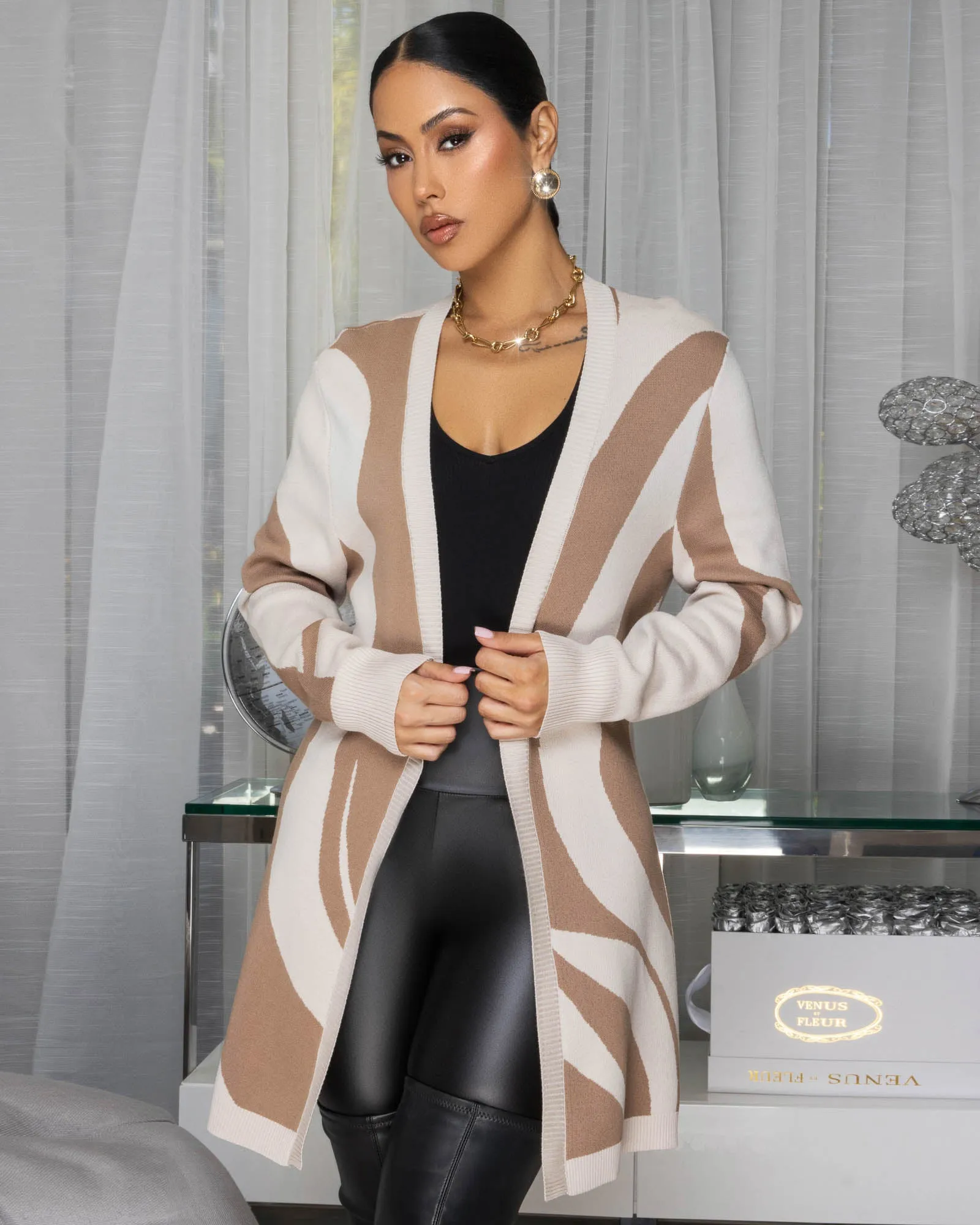 Cezanne Nude Mocha Long Knit Cardigan sold by Chic Couture product image thumbnail 3