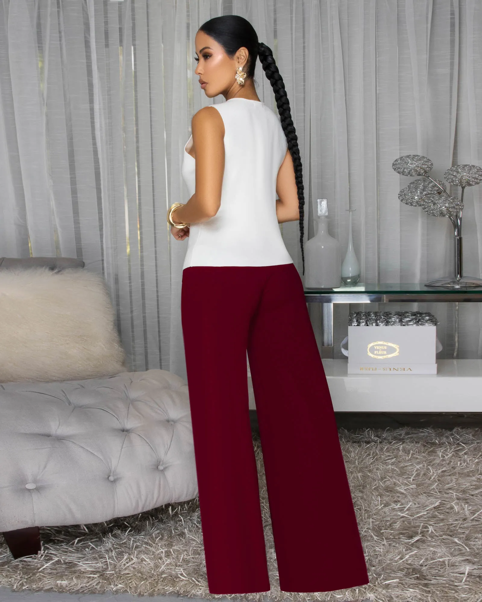 Kilany Burgundy High Waist Palazzo Pants sold by Chic Couture product image thumbnail 3