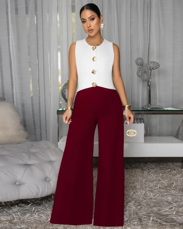 Kilany Burgundy High Waist Palazzo Pants sold by Chic Couture