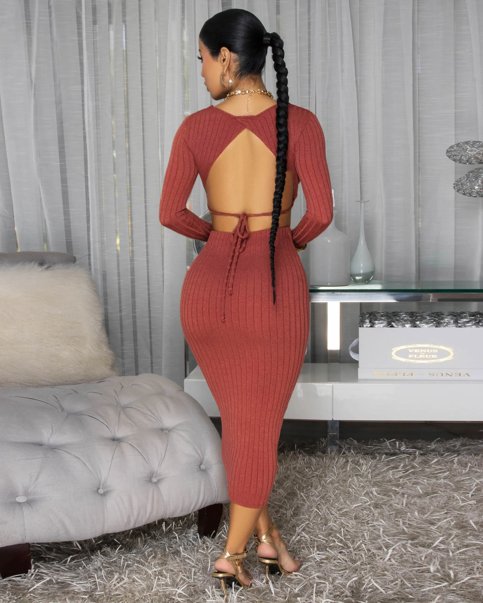 Draya Rust Orange Ribbed Skirt Set sold by Chic Couture product image thumbnail 3
