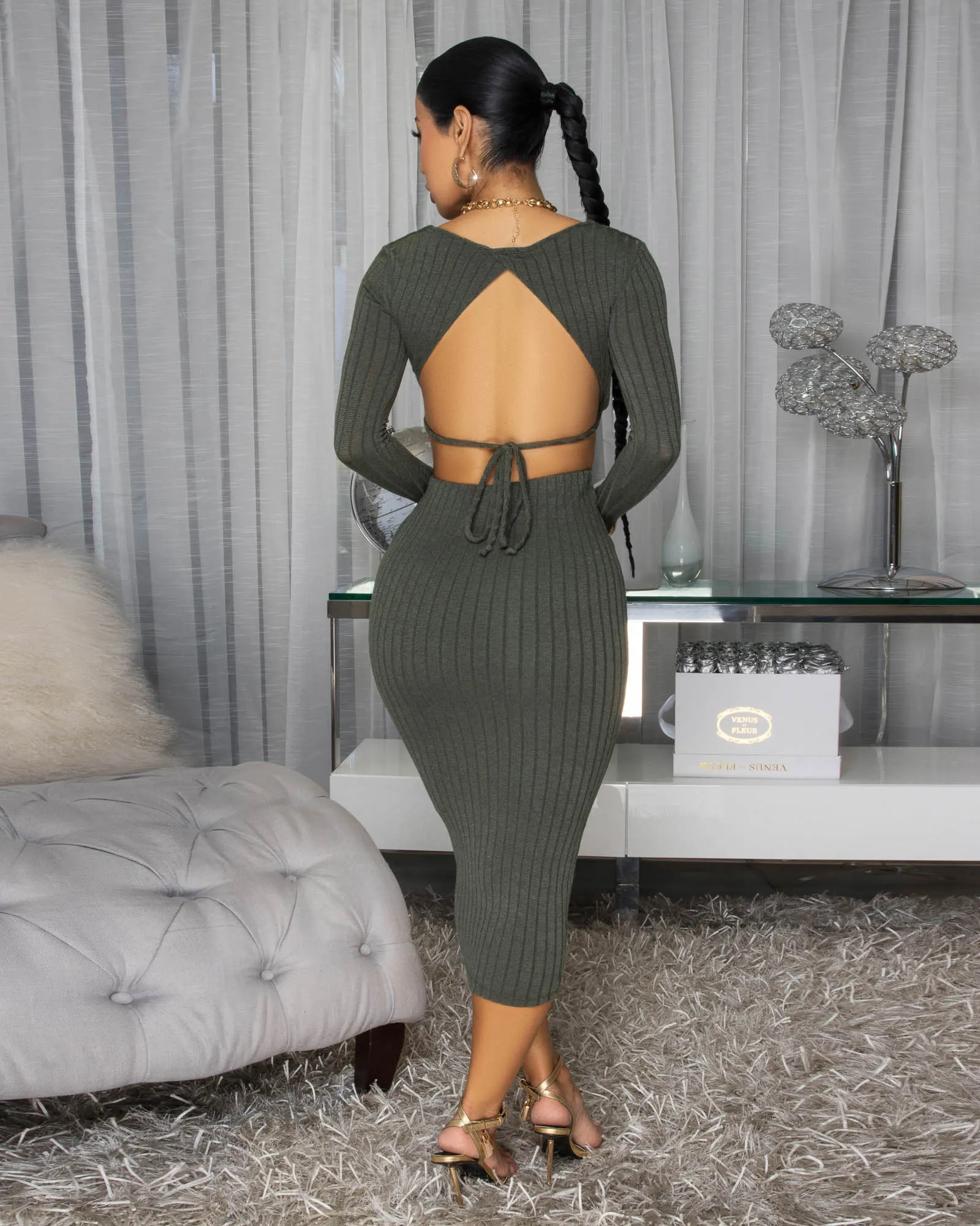 Draya Olive Green Ribbed Skirt Set sold by Chic Couture product image thumbnail 3