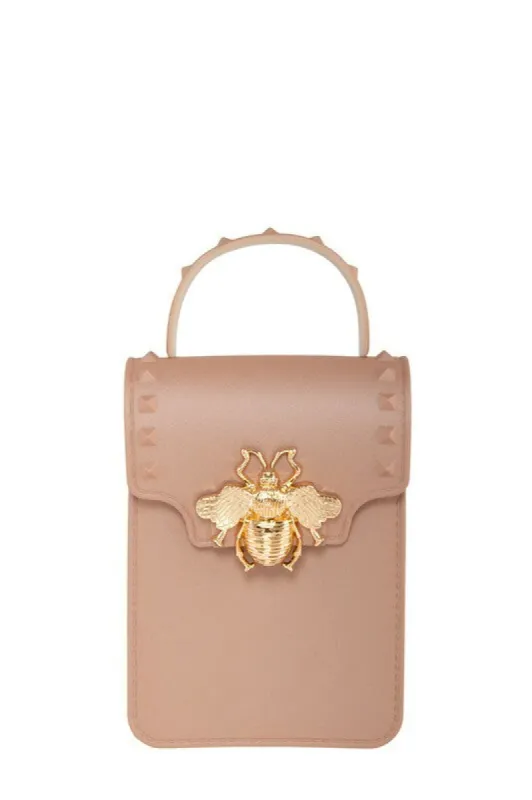 Stephany Nude Gold Bee Decorated Rectangular Jelly Bag sold by Chic Couture