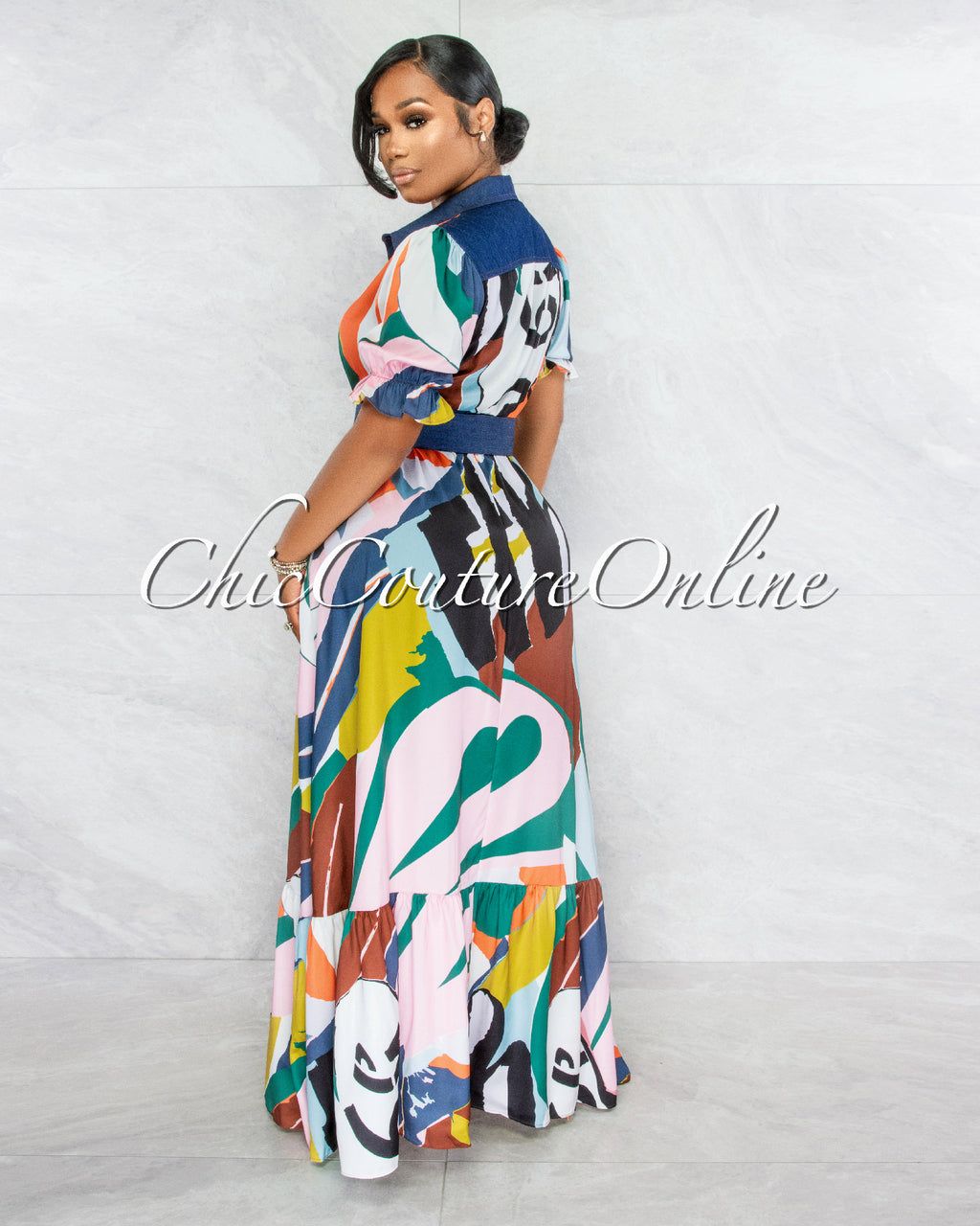 Aruba Multi-Color Print Belted Maxi Dress sold by Chic Couture product image thumbnail 2