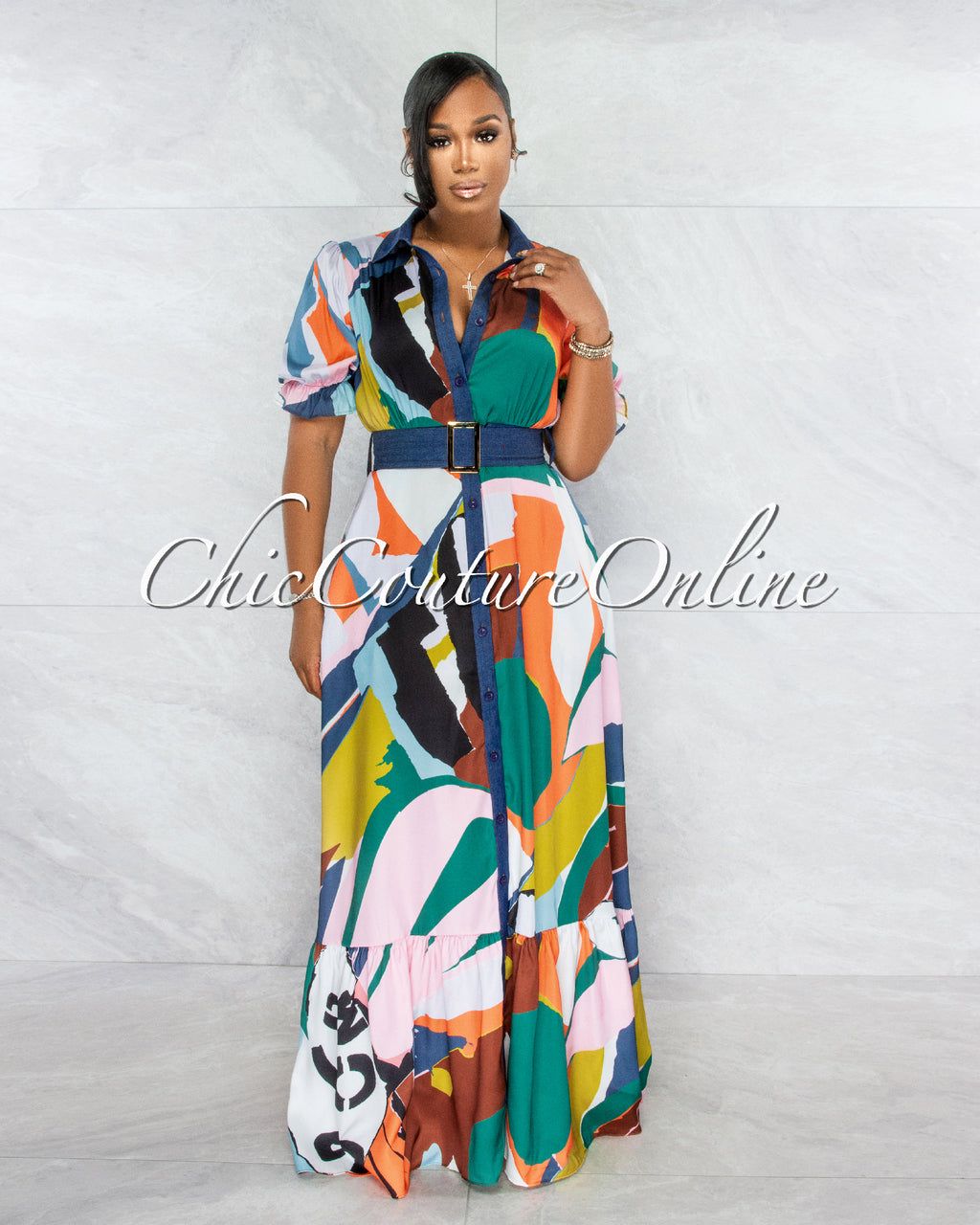 Aruba Multi-Color Print Belted Maxi Dress sold by Chic Couture product image thumbnail 4