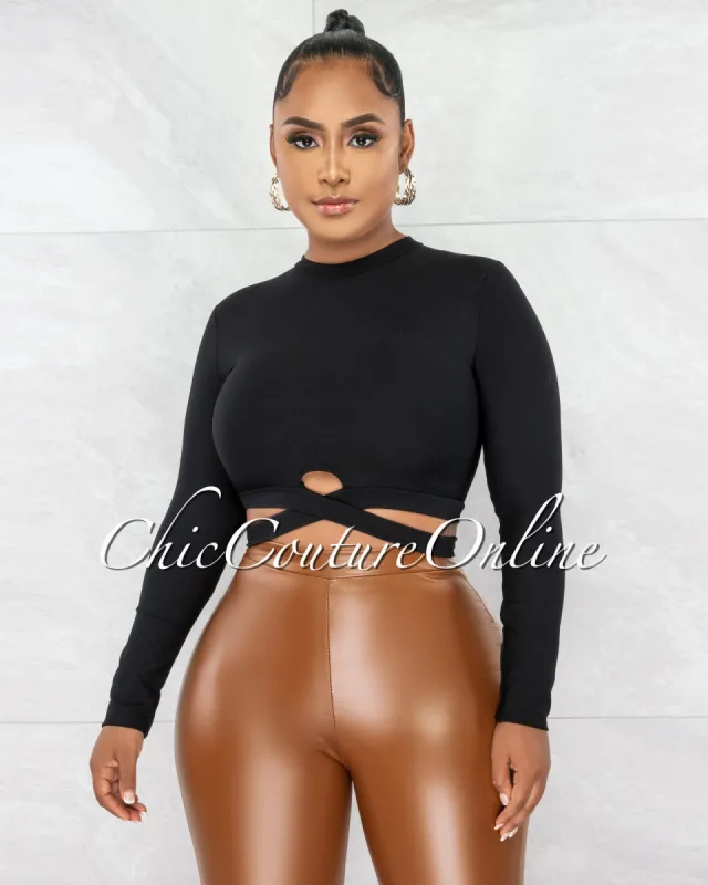 Gorton Black Ribbed Strappy Crop Top sold by Chic Couture
