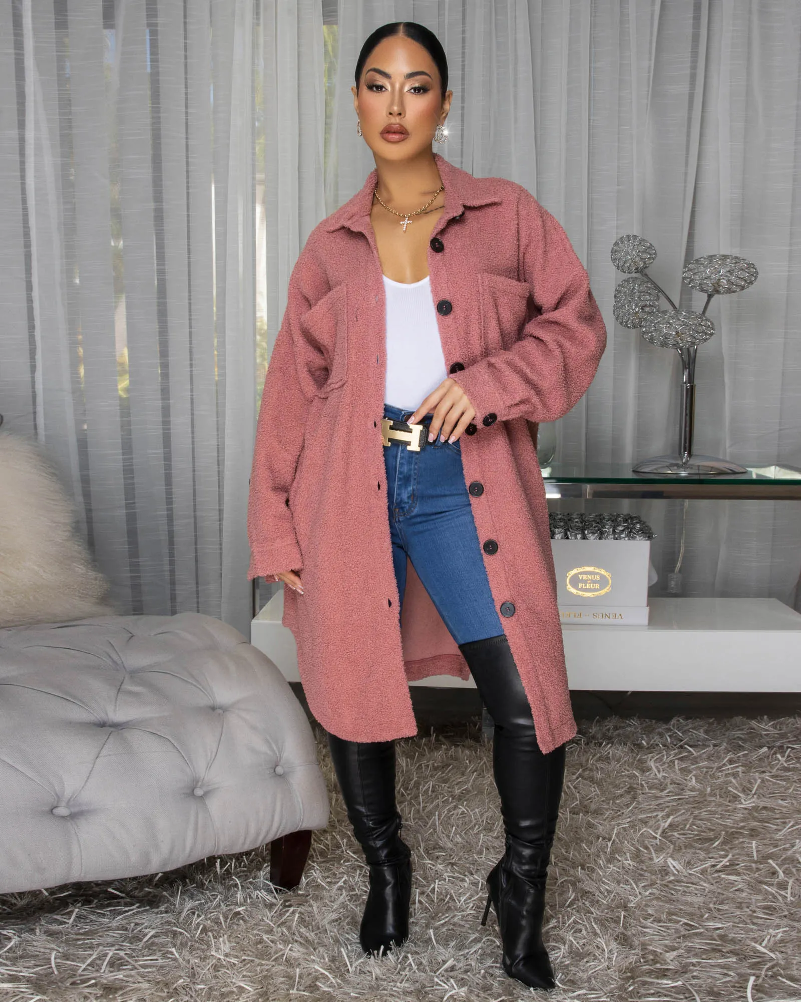 Jovelle Rose Fleece Long Jacket sold by Chic Couture product image thumbnail 3