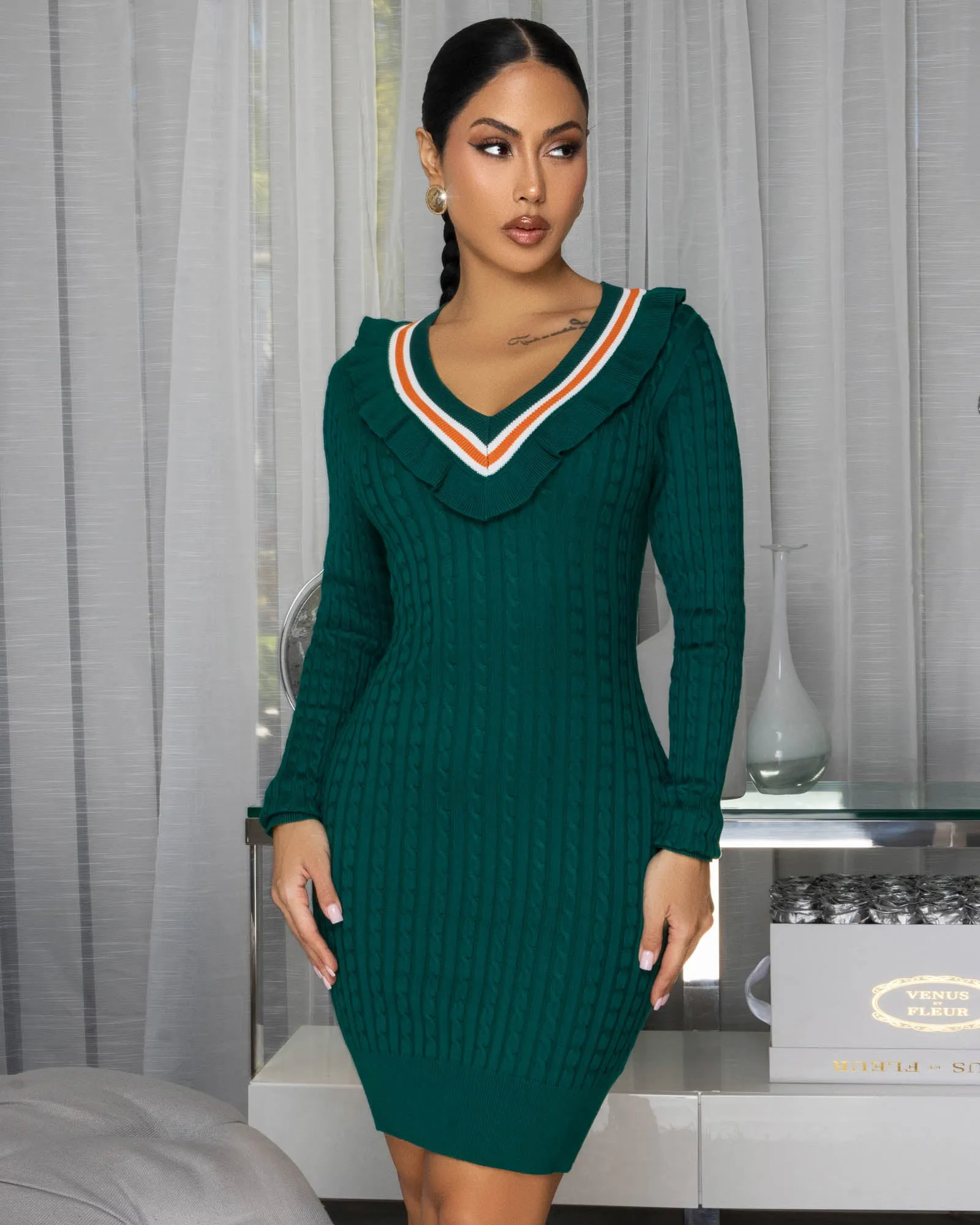 Sillia Hunter Green Knit Sweater Dress sold by Chic Couture product image thumbnail 3