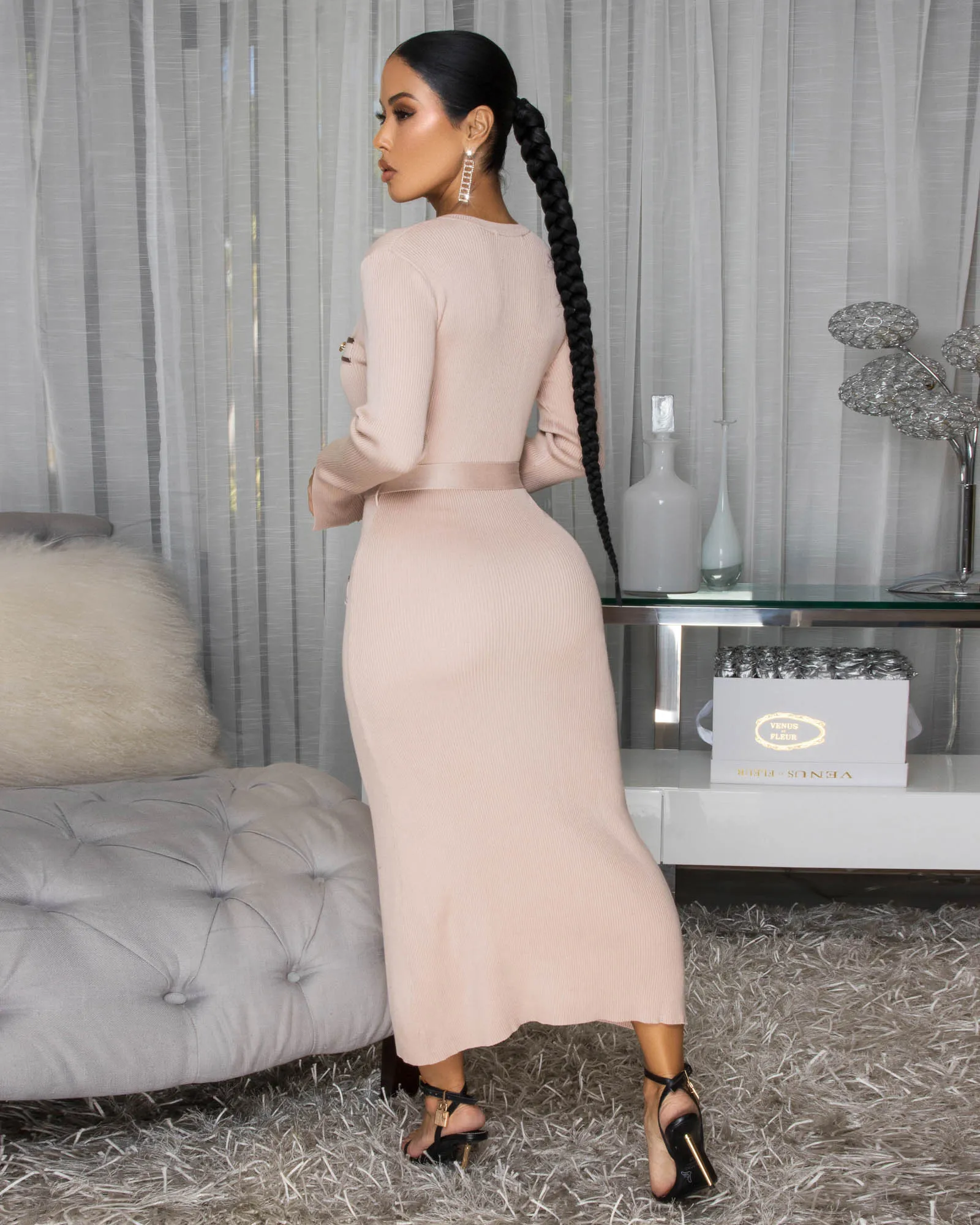 Mya Beige Ribbed Bodycon Maxi Dress sold by Chic Couture product image thumbnail 4