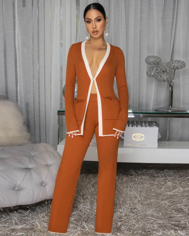 India Rust Orange White Trim Knit Pants Set sold by Chic Couture