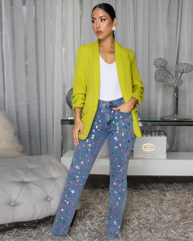 Tru Multi-color Rhinestone Accent Denim Straight Legs Jeans sold by Chic Couture