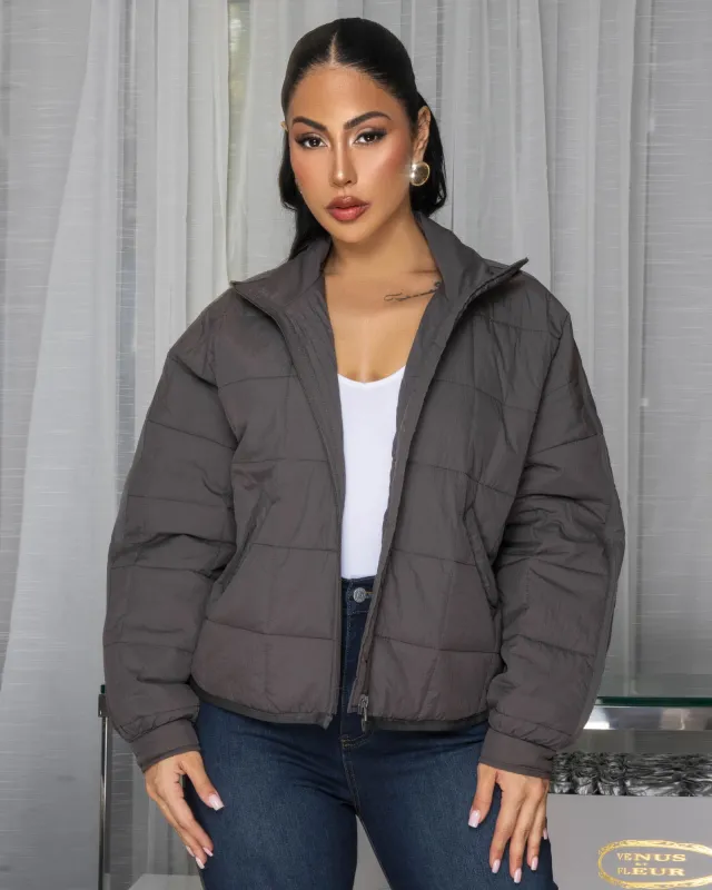 Zelina Dark Grey Puffy Jacket sold by Chic Couture