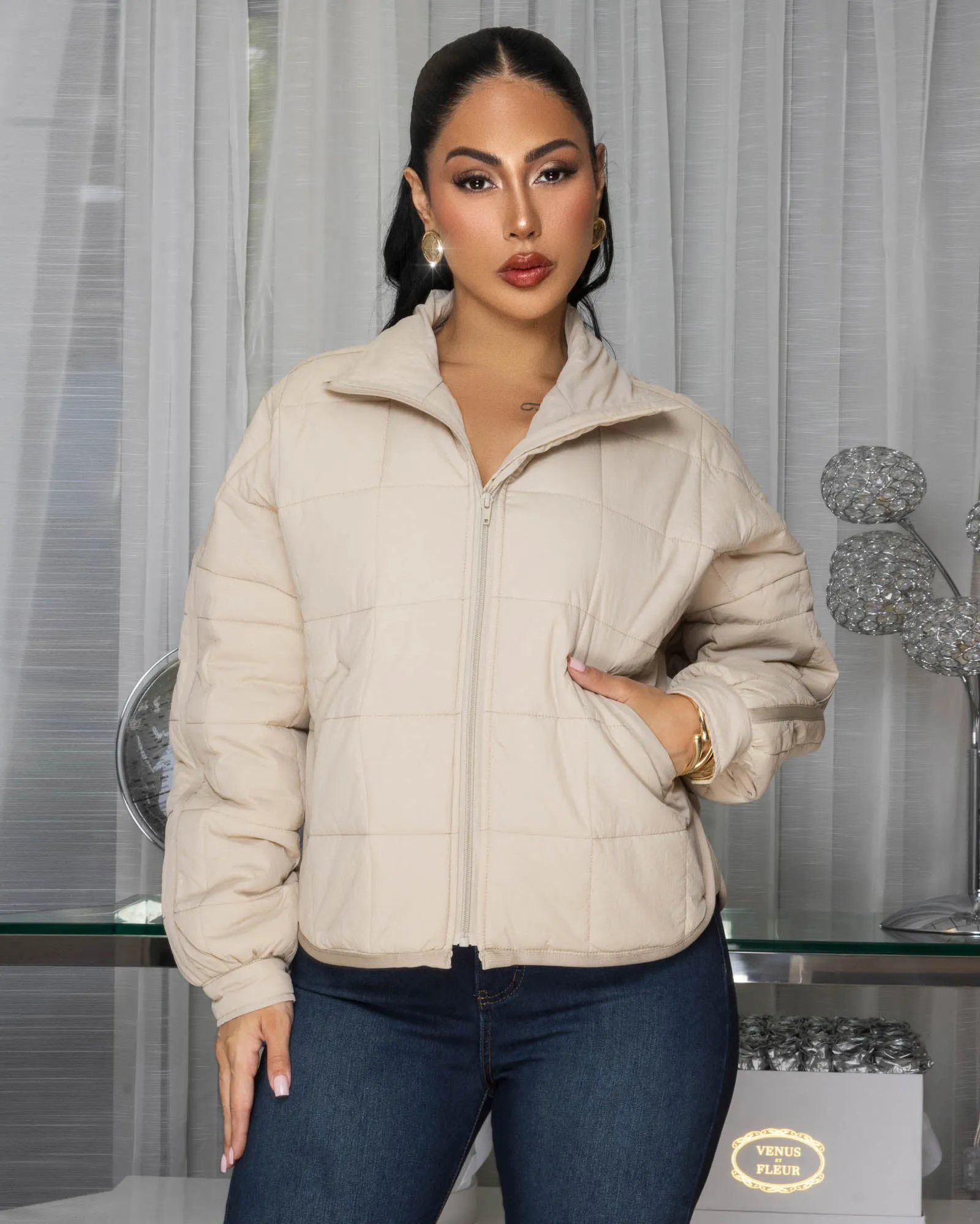 Zelina Cream Puffy Jacket sold by Chic Couture product image thumbnail 4