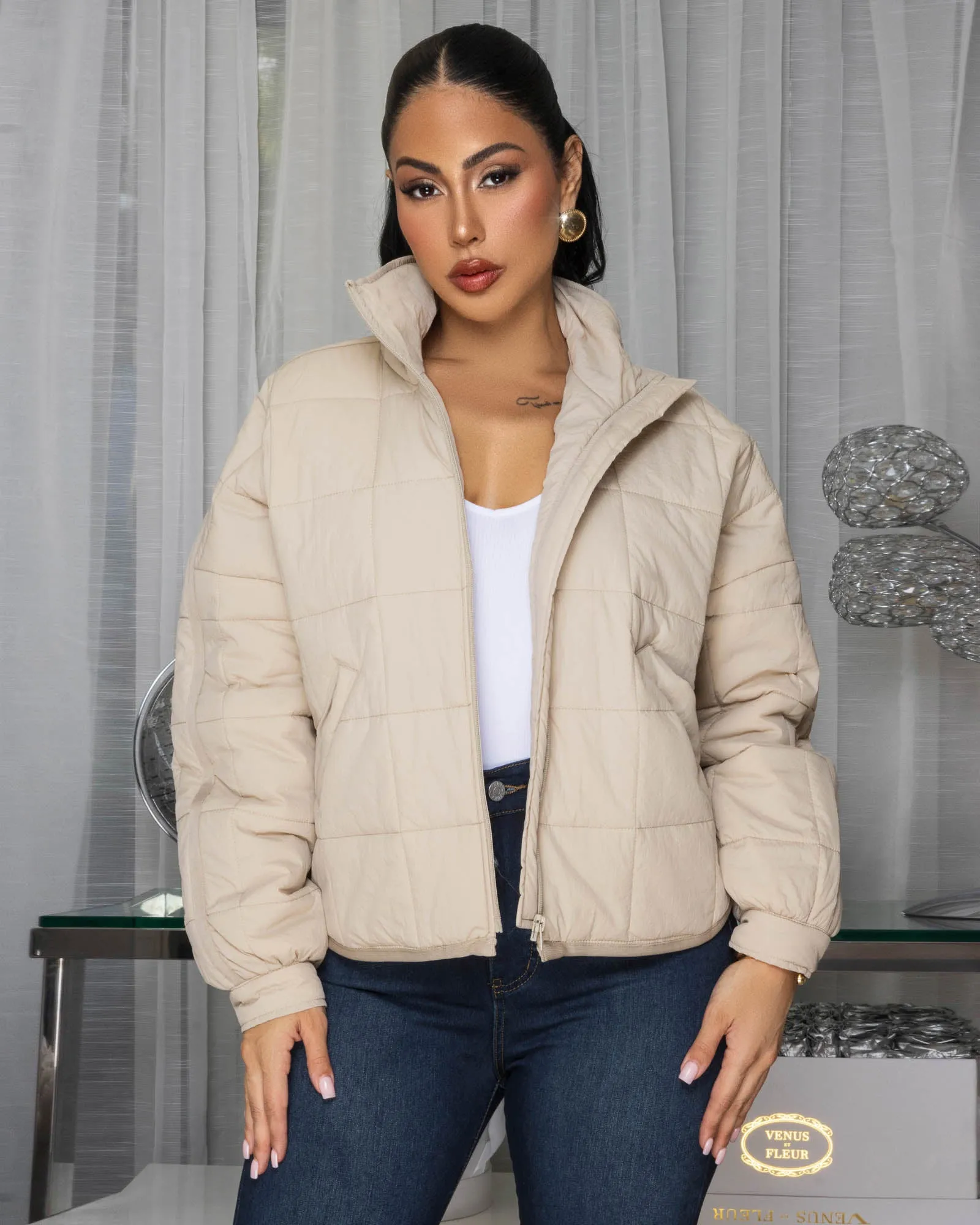 Zelina Cream Puffy Jacket sold by Chic Couture