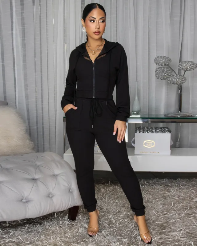 Keiser Black Net Design Jogger Set sold by Chic Couture