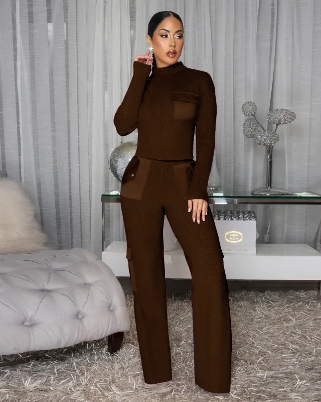 Burch Chocolate Brown ULTRA-LUXE Knit Pant Set sold by Chic Couture