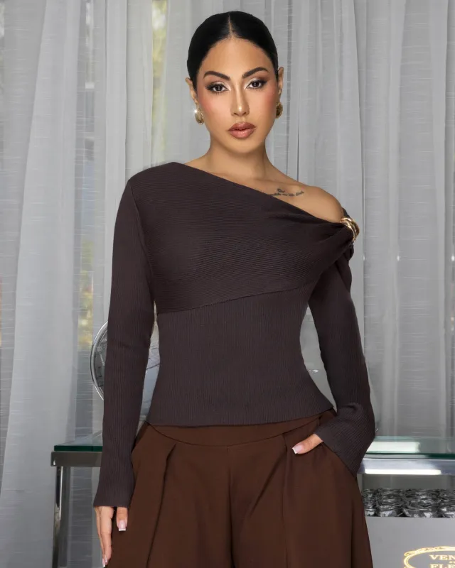 Klorane Deep Brown Ribbed Sweater Top sold by Chic Couture