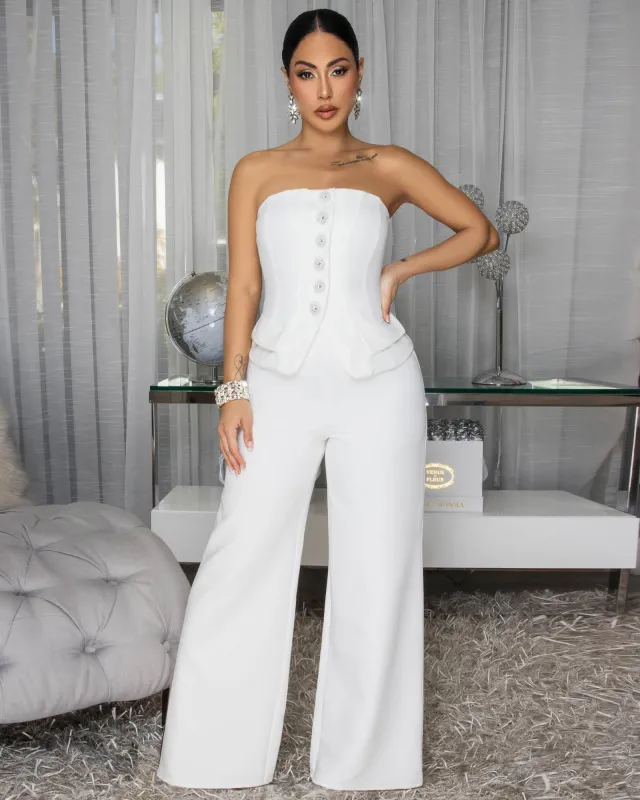 Mable White Strapless Jumpsuit sold by Chic Couture