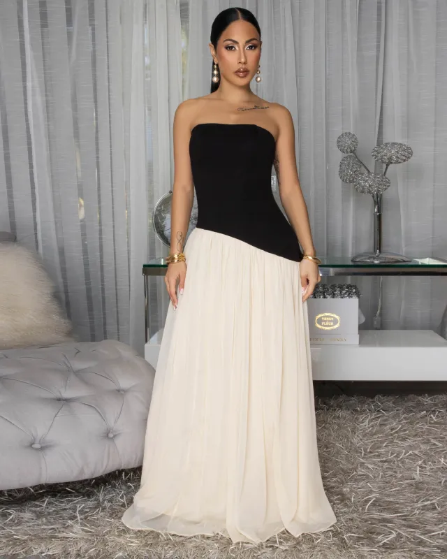 Addison Black Cream Color-Block Maxi Dress sold by Chic Couture