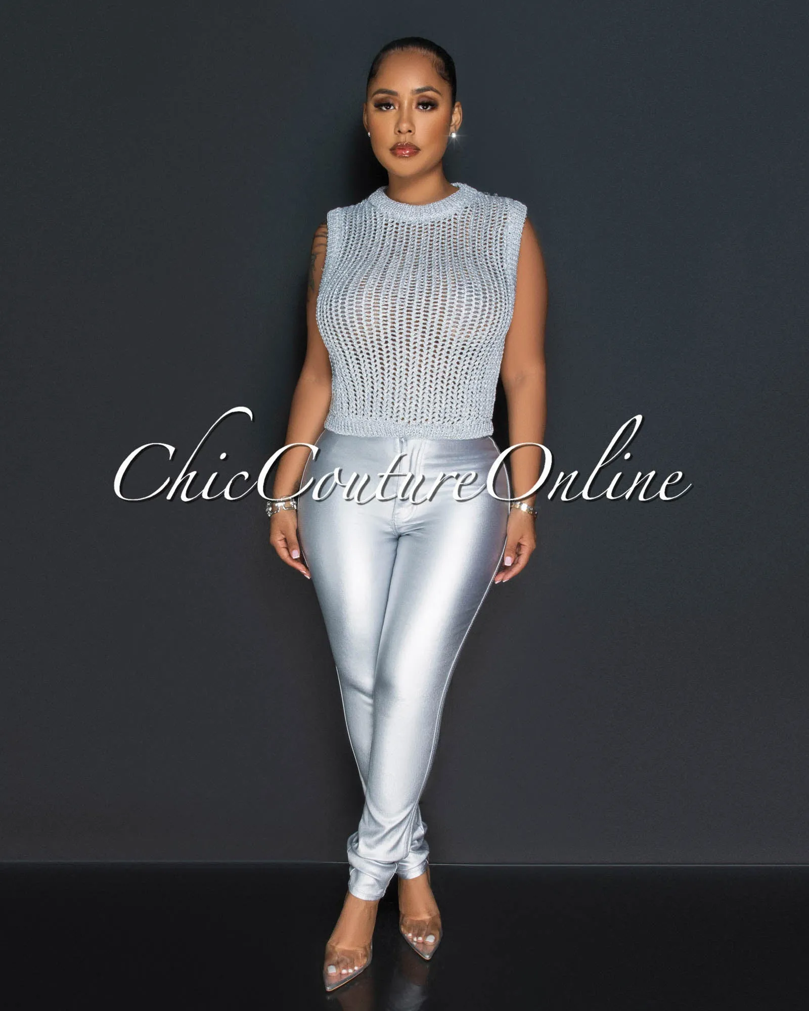 Luisa Silver Shimmer Crochet Crop Top sold by Chic Couture product image thumbnail 2