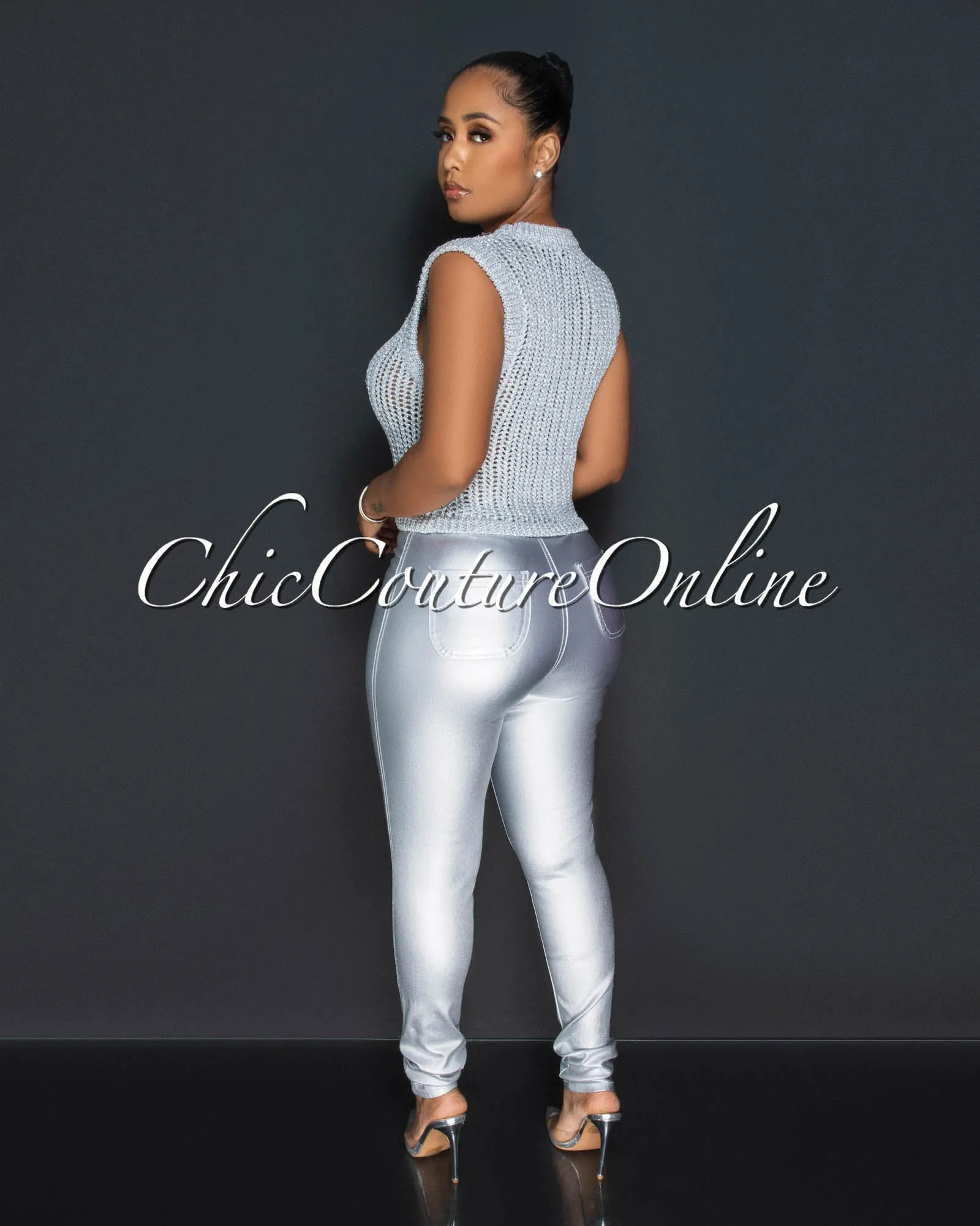 Luisa Silver Shimmer Crochet Crop Top sold by Chic Couture product image thumbnail 3