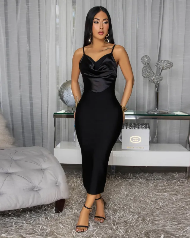 Nyla Black Draped Bandage Maxi Dress sold by Chic Couture