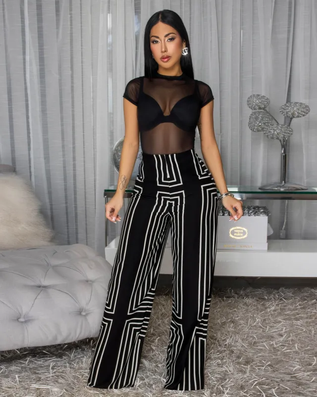 Eady Black Ivory Stripes Straight Legs Pants sold by Chic Couture
