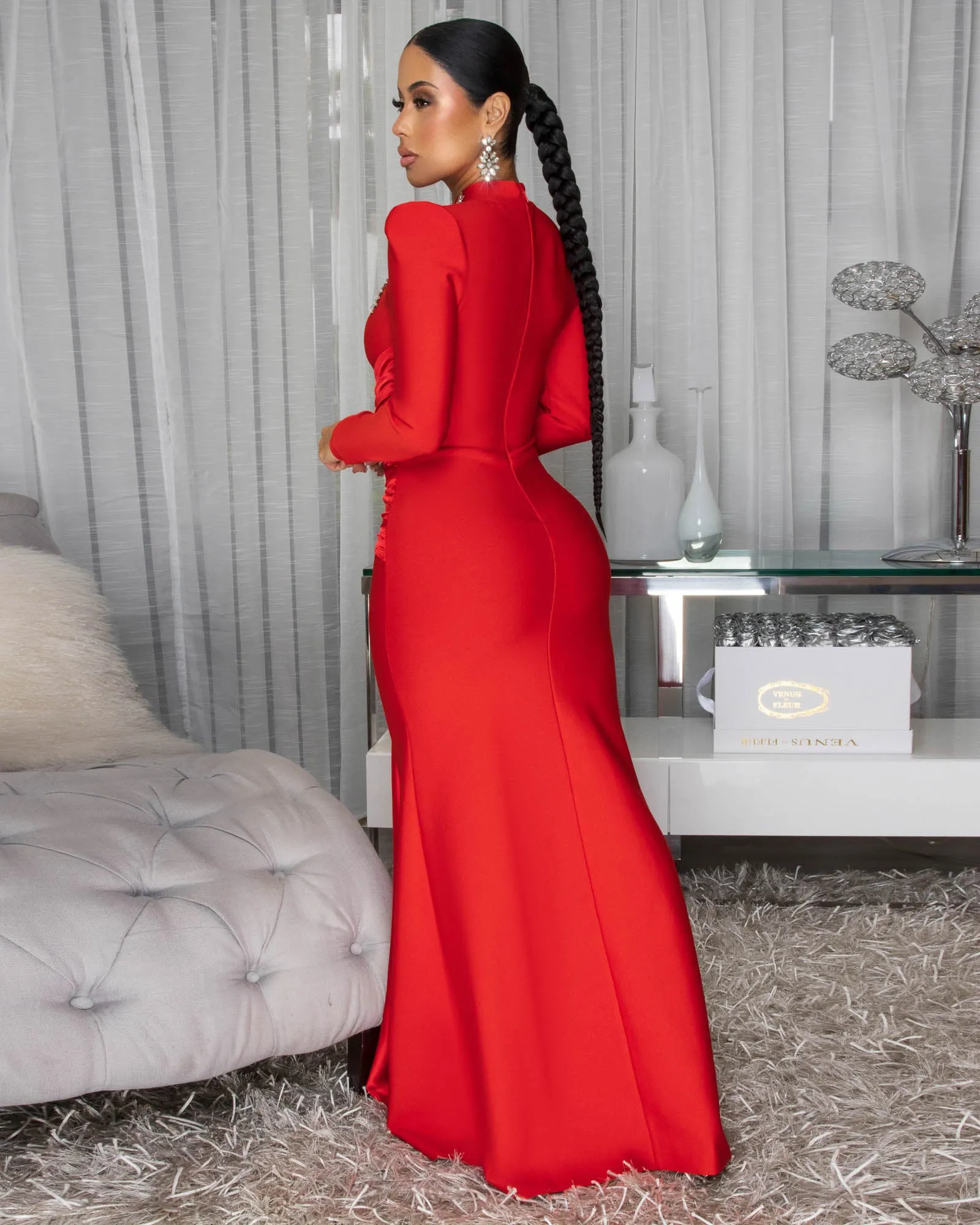 Valencia Red Rhinestones Maxi Bandage Dress sold by Chic Couture product image thumbnail 5