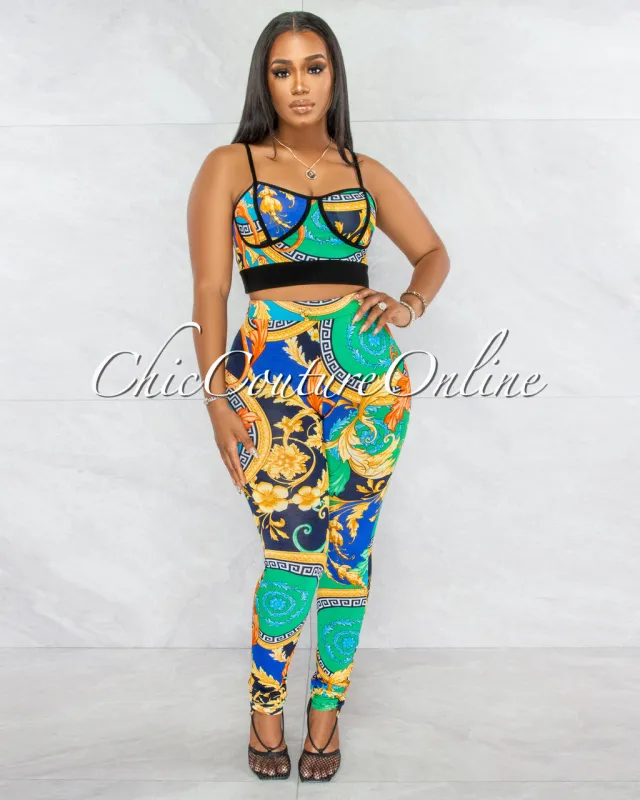 Deborah Green Multi-Color Crop Top & Leggings Set made by Chic Couture