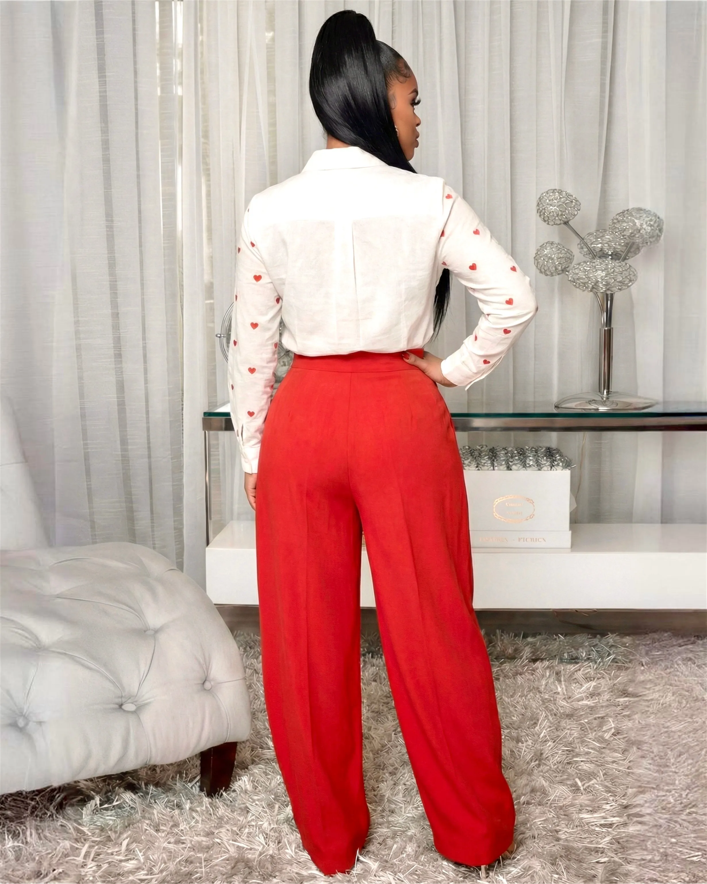 Lovely Off-White Red Hearts Embroidery Blouse sold by Chic Couture product image thumbnail 2