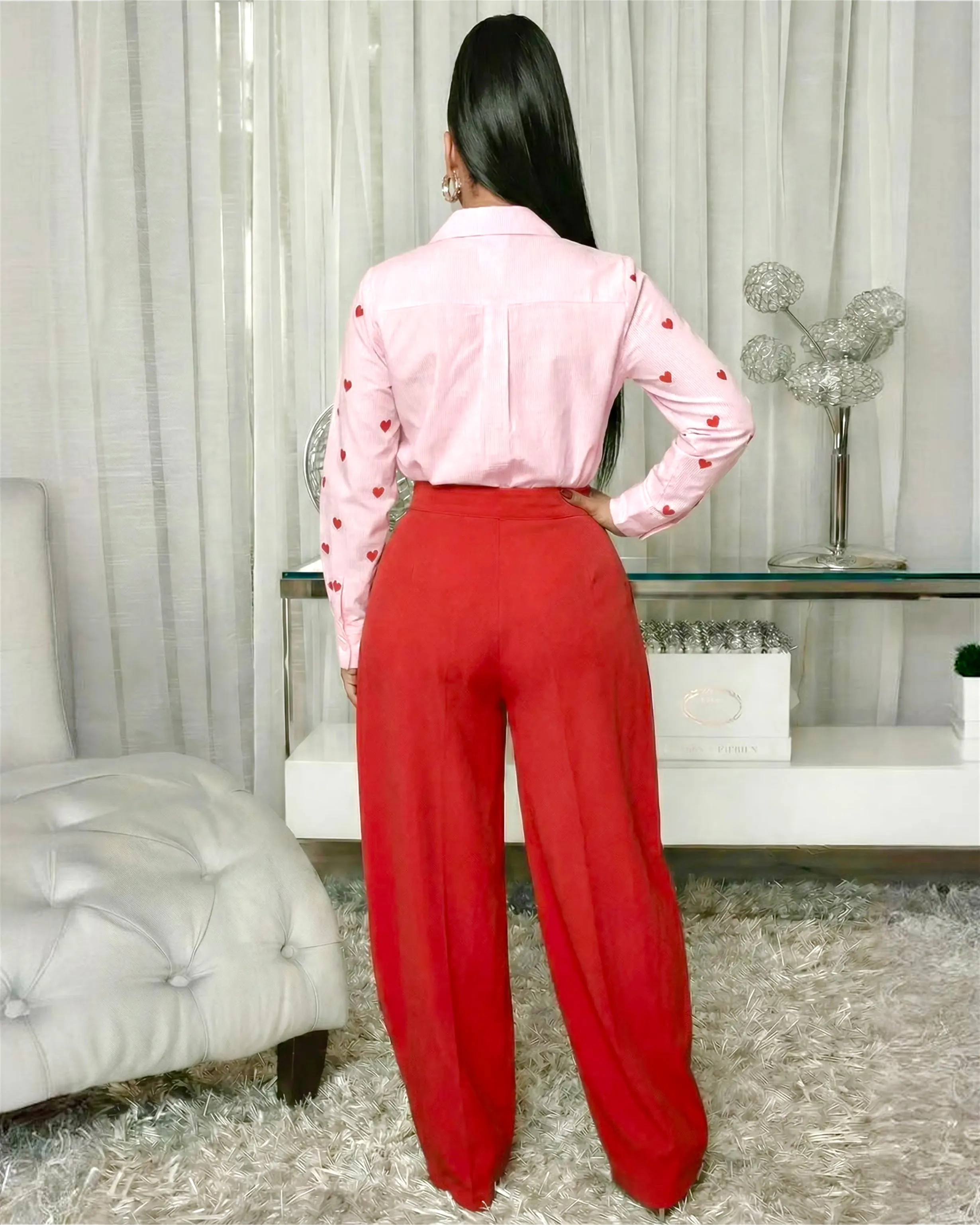 LovelyLight Pink Red Hearts Embroidery Blouse sold by Chic Couture product image thumbnail 2