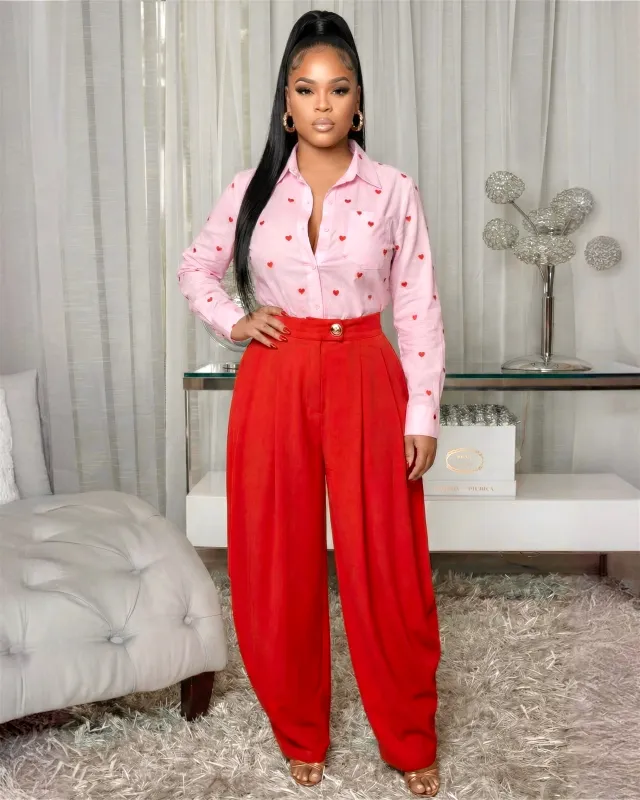 LovelyLight Pink Red Hearts Embroidery Blouse made by Chic Couture