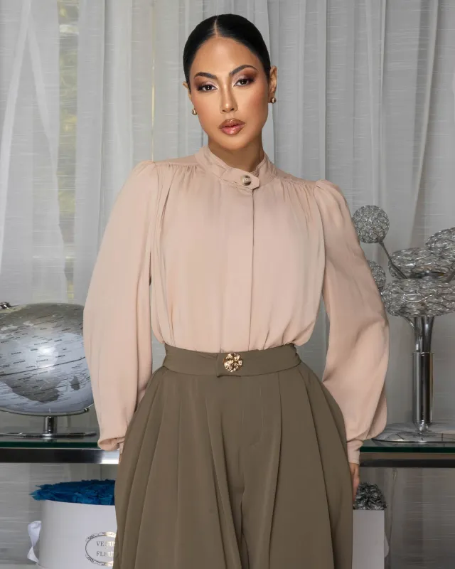 Odona Nude Woven Bubble LUXE Blouse made by Chic Couture