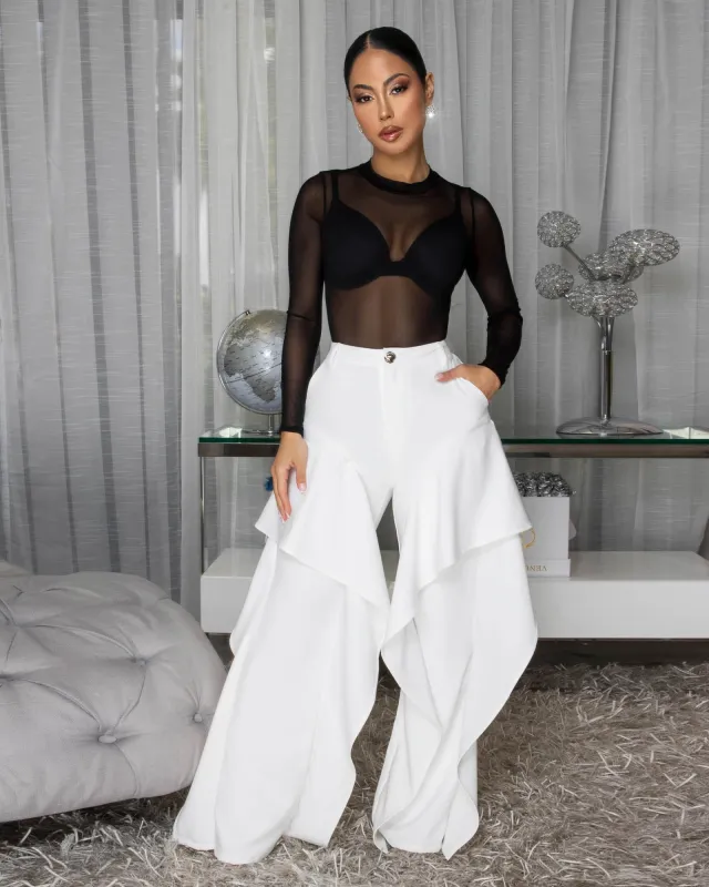 Sonoma Off-White Ruffle LUXE Pants made by Chic Couture
