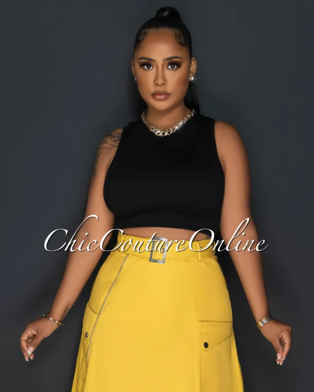Pasty Black Ribbed Crop Top sold by Chic Couture