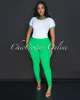 Sharana Green White Trim Crop Top & Leggings Ribbed Sculpting Set sold by Chic Couture