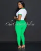 Sharana Green White Trim Crop Top & Leggings Ribbed Sculpting Set sold by Chic Couture