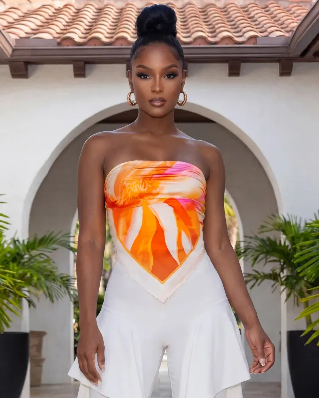 Gwen Ivory Multi-Color Print Scarf Top made by Chic Couture