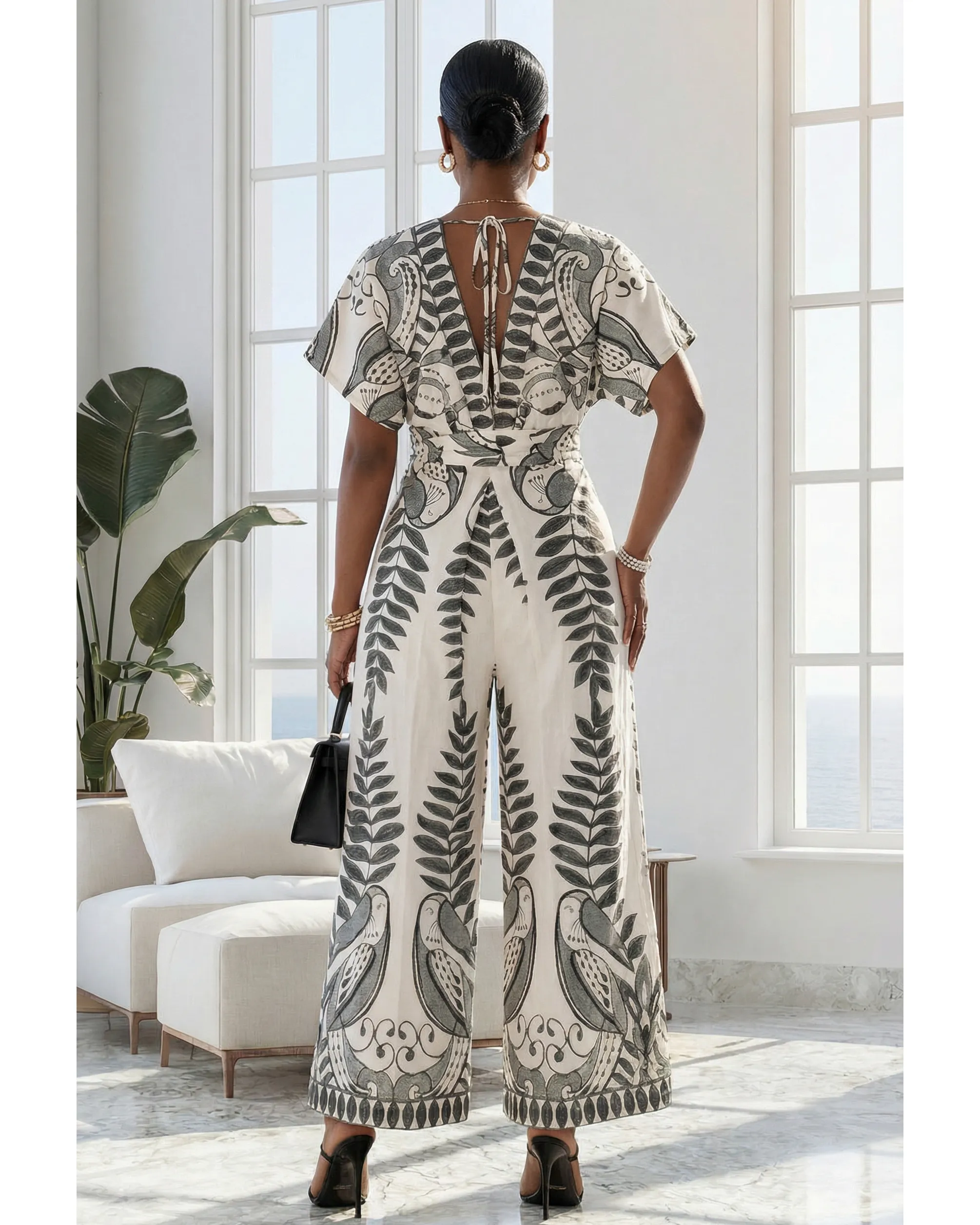 Farlene Ivory Green Print Kimono Jumpsuit sold by Chic Couture product image thumbnail 2