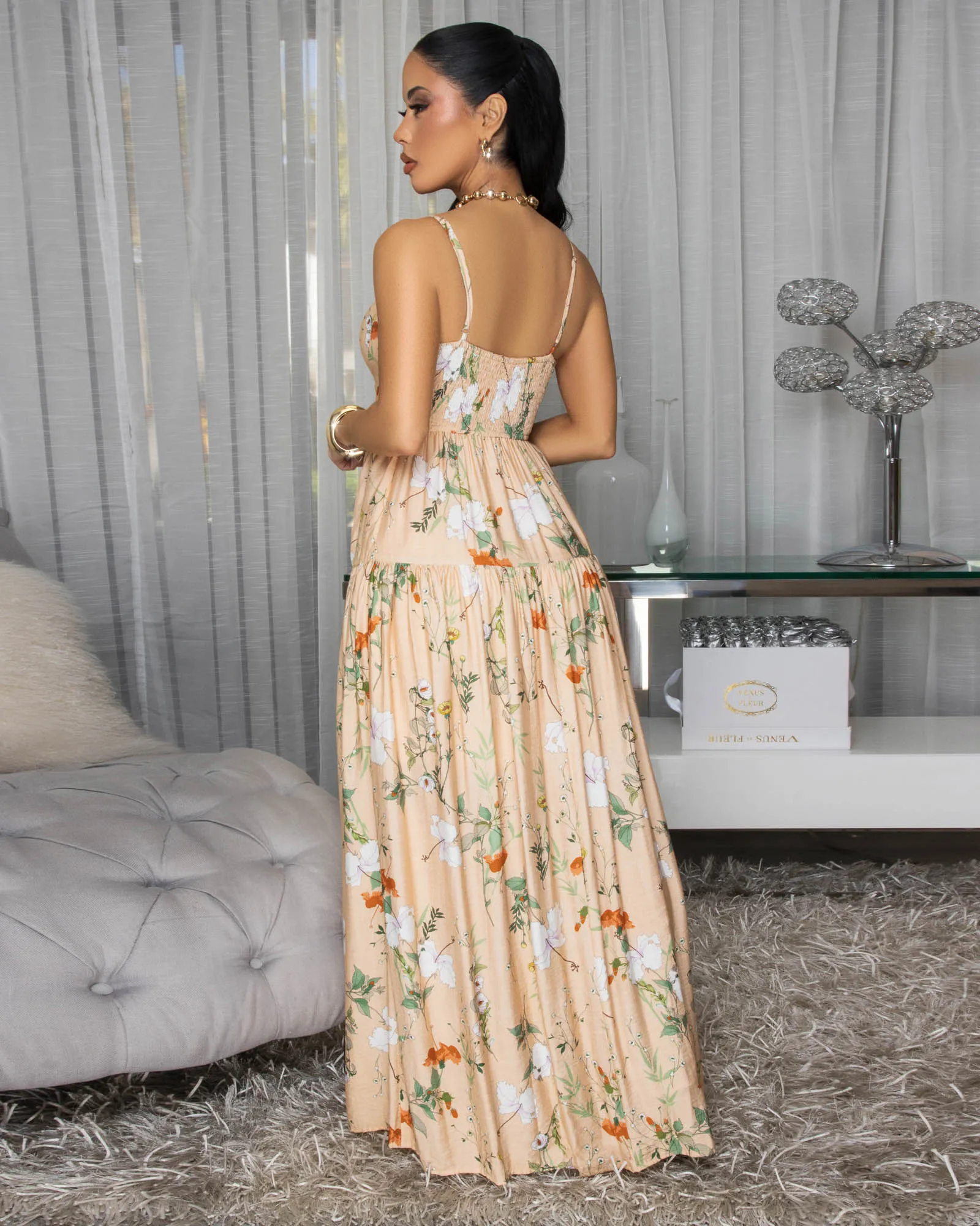 Kaybella Nude Floral Print Tiered Maxi Dress sold by Chic Couture product image thumbnail 4